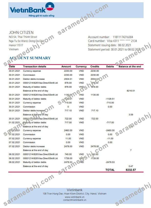 Vietnam Vietinbank excel pdf